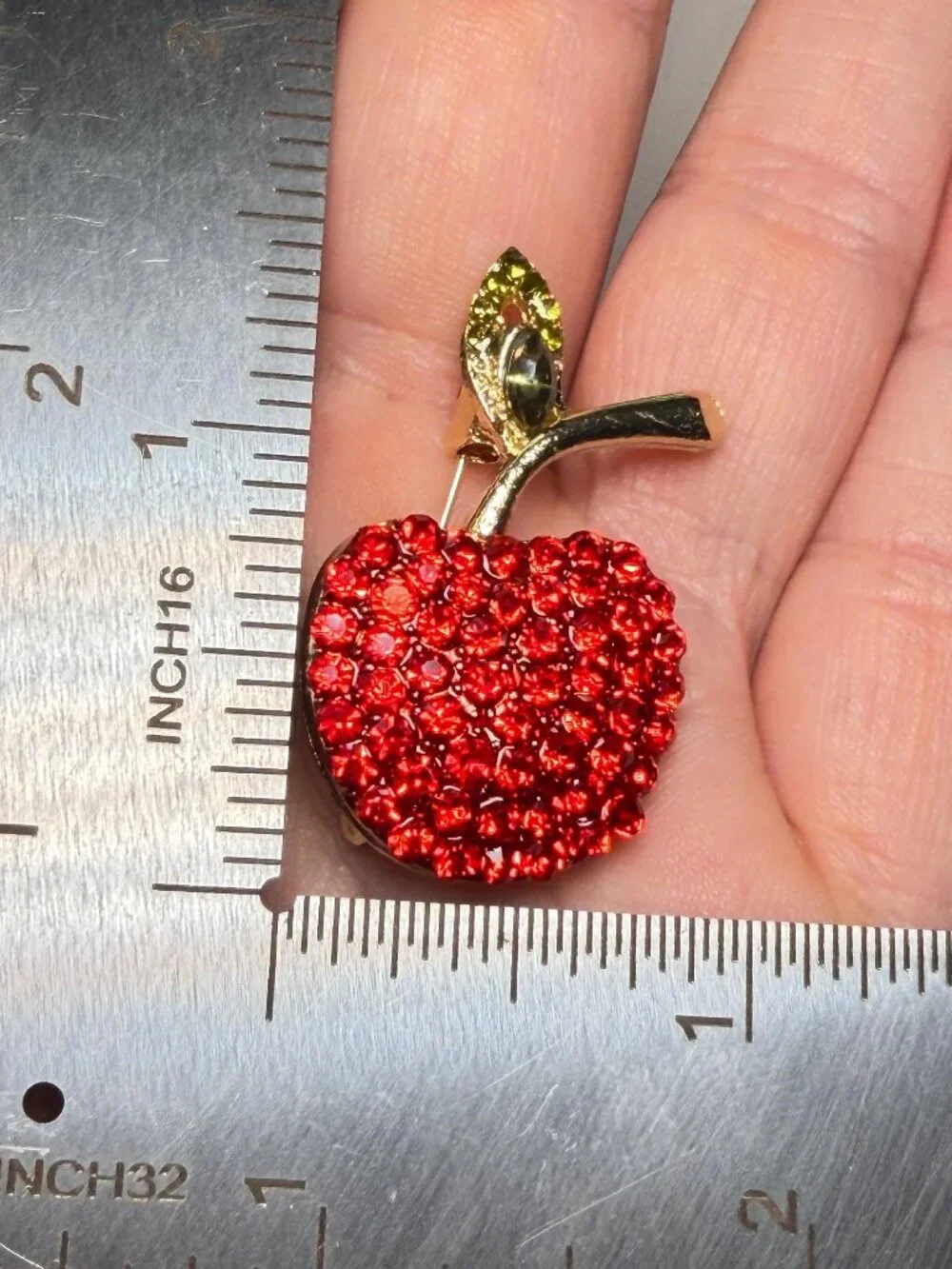 Apple Rhinestone Brooch Modern Pin Lot Gold Tone Fruit Set of 3